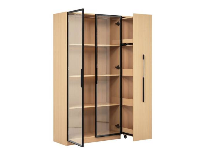 Vitrine buffet haut – chêne clair – LED intégrée – étagère extractible – 110 5 x 35 x 160 cm