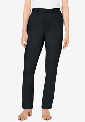 Plus Size Women's Stretch Cotton Chino Straight-Leg Pant by Jessica London in Black (Size 20 P)