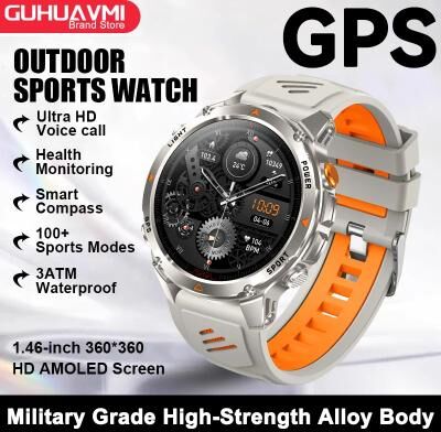 Inspired Living TrailGuide Pro GPS AMOLED Smartwatch With Call & Compass gray orange