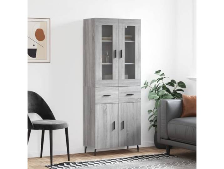 Highboard Weiß Sonoma 69,5x34x180 cm - Elegantes Highboard mit Wandhalterung - Stilvolles mit viel Stauraum - aus Holzwerkstoff mit Metallfüßen - Weißes fürs Wohnzimmer