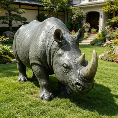 Kodotan sofa "27.5"" Large Realistic Rhinoceros Garden Statue, 28'' Resin Rhino Sculpture, Weatherproof Yard Lawn Wildlife Decor Figurine"