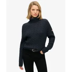 Superdry für Damen. W6110614A Lockerer Zopfmuster-Pullover mit Rollkragen marineblau (XS), Lässig, Baumwolle, Langarm