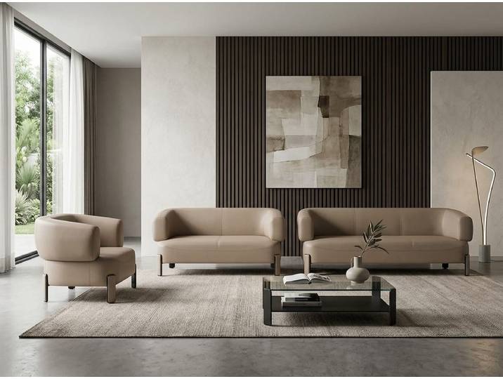 JVmoebel Polstergarnitur Sofa 3-Sitzer 2-Sitzer-Sofa Sessel Beige Abgerundete Formen, (3-tlg., 3-tlg)