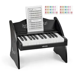 VEVOR Kinder Keyboard, 25 Tasten, Digitales Holzpiano, Holzklavier ab 3 Jahren, Mini-Musikinstrument mit Realistischem Klang, Dual-Power, Einstellbare Lautstärke, Musikalische Früherziehung, Schwarz