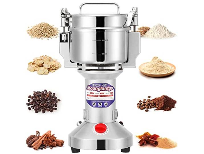 Moongiantgo 500g Getreidemühle Elektrisch 2500W aus Edelstahl Elektrische Mühle Kommerzieller Motor mit 36000 U/min für Kräuter Gewürz Getreide Kaffee mit Überlastschutz Open-Cover-Stop