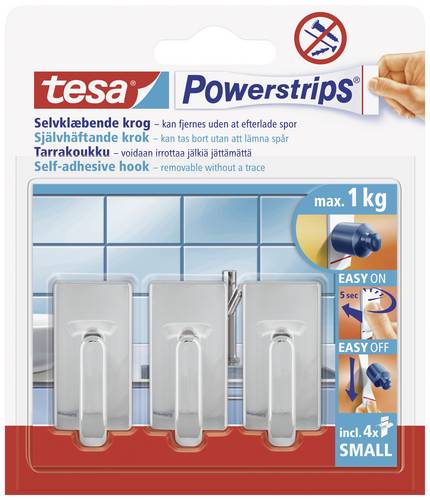 TESA POWERSTRIPS Klebehaken Small Classic Chrom Inhalt: 3St.
