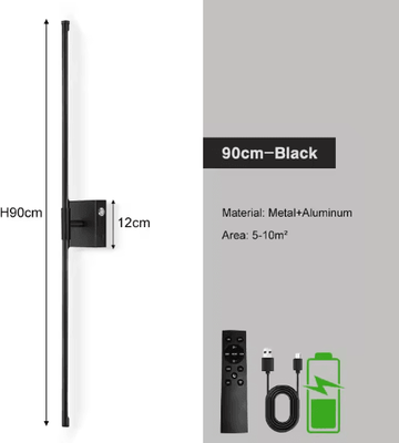 Inspire Picks 360 Rotatable Rechargeable LED Wall Sconce 3CCT Touch Dimmable Wall Light With Remote Control black 90cm