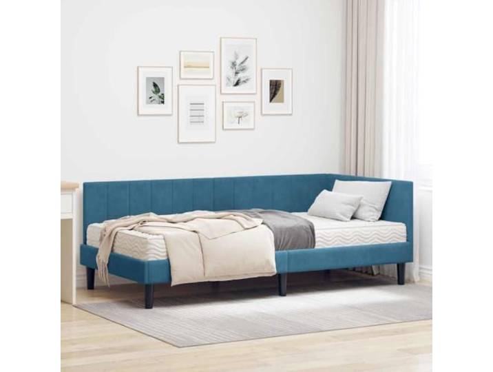RJPLMFV Eckbettgestell mit Matratze, 2 Stück, Blau Samt Modern, Holz, bequemer Schaumstoff, platzsparendes Design, Schlafsofa