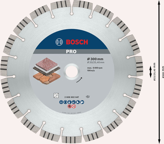 Bosch PRO Stone Diamanttrennscheibe, 300 x 20/25,4 mm 2608602647