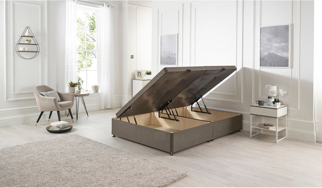 17 Stories Etheral Side Opening Storage Ottoman Bed Base Hydraulic Lift Tweed Fabric Coffee Double (4'6)