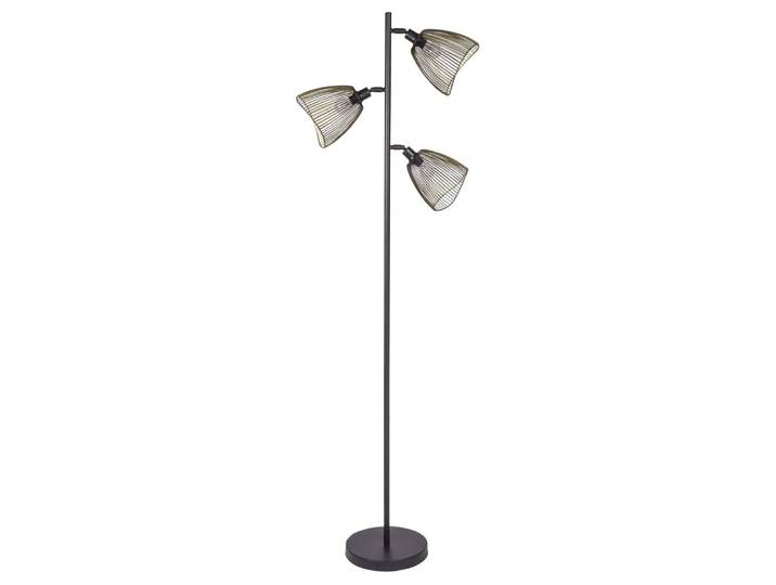 Stehlampe mit 3 Strahlern aus schwarzem und goldenem Gusseisen, H 165 cm