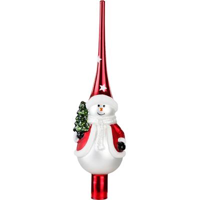 Christbaumspitze MAGIC BY INGE "Merry Red, Weihnachtsdeko rot, Christbaumschmuck", rot, H:28cm, Glas, Weihnachtsbaumschmuck, Schneemann mit Baum