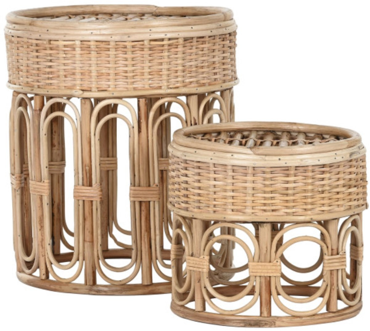 Item International Bijzettafels set van 2 - Handgeweven Wicker - Natuurlijk - Boho/Rotan stijl