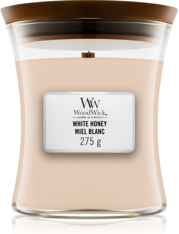 Woodwick White Honey Miel Blanc scented candle with wooden wick 275 g