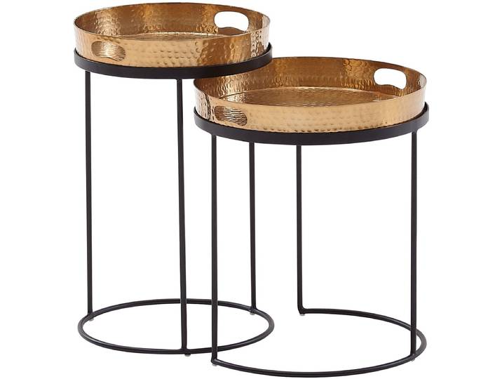 Bijzettafel set van 2 metalen dienblad tafel goud salontafel tafel rond