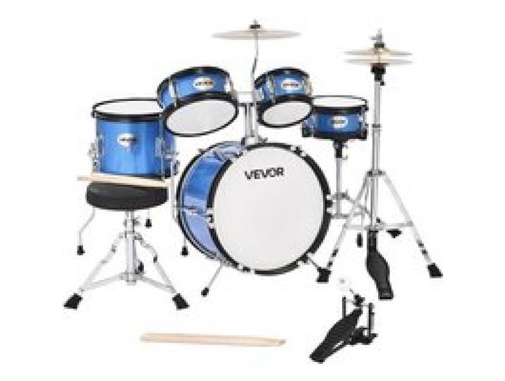 VEVOR Schlagzeug Set, 5-teilig, 35,6 cm Basstrommel, 20,3 cm Snare, 15,2 cm & 20,3 cm Tomtoms, 25,4 cm Standtom, 25,4 cm Crash-Becken, 20,3 cm Hi-Hat mit Ständer, für Kinder von 6–13 Jahren (blau)