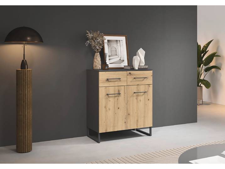 Commode Butte avec 2 portes 80 x 92 x 42cm Marron/Gris
