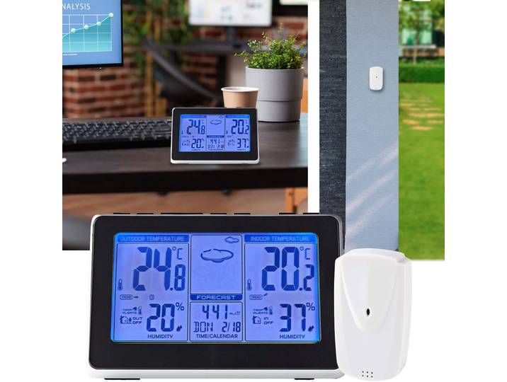 Funk Wetterstation für den Innen- & Aussenbereich mit Aussensensor, Zeitdisplay und Wecker