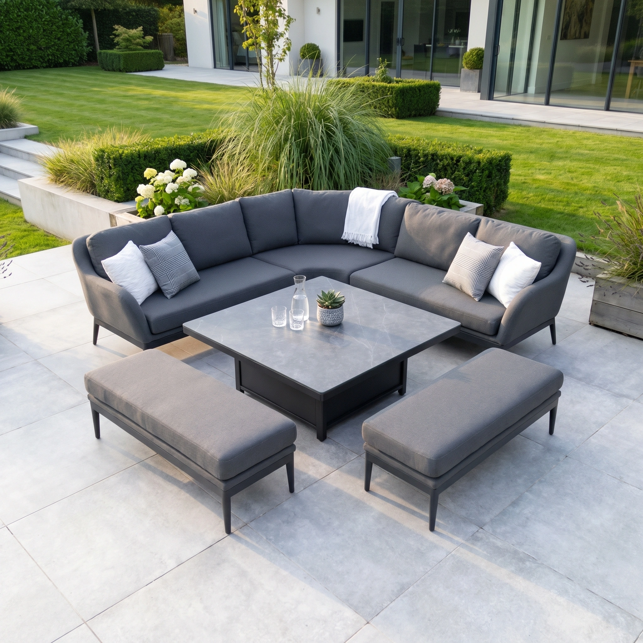 Harbour Lifestyle Luna Deluxe Outdoor Fabric Square Corner Dining Set with Rising Table in Grey