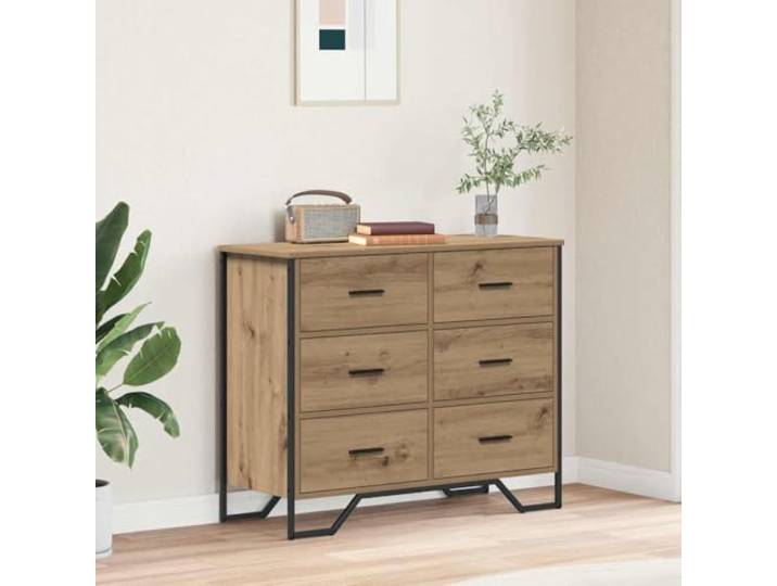 TUERYAFEK Kommode mit 6 Schubladen Artisan-Eiche 91 x 35,5 x 74,5 cm Für Schlafzimmer, Wohnzimmer, Gästezimmer, Holzwerkstoff, vertikale Bauweise, minimalistischer Look