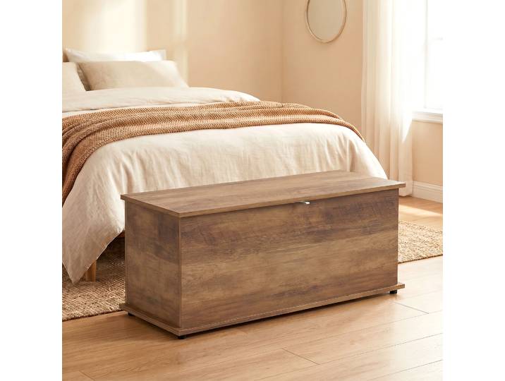 HOMCOM Banc Coffre Rangement 100x40x40cm Marron avec Couvercle