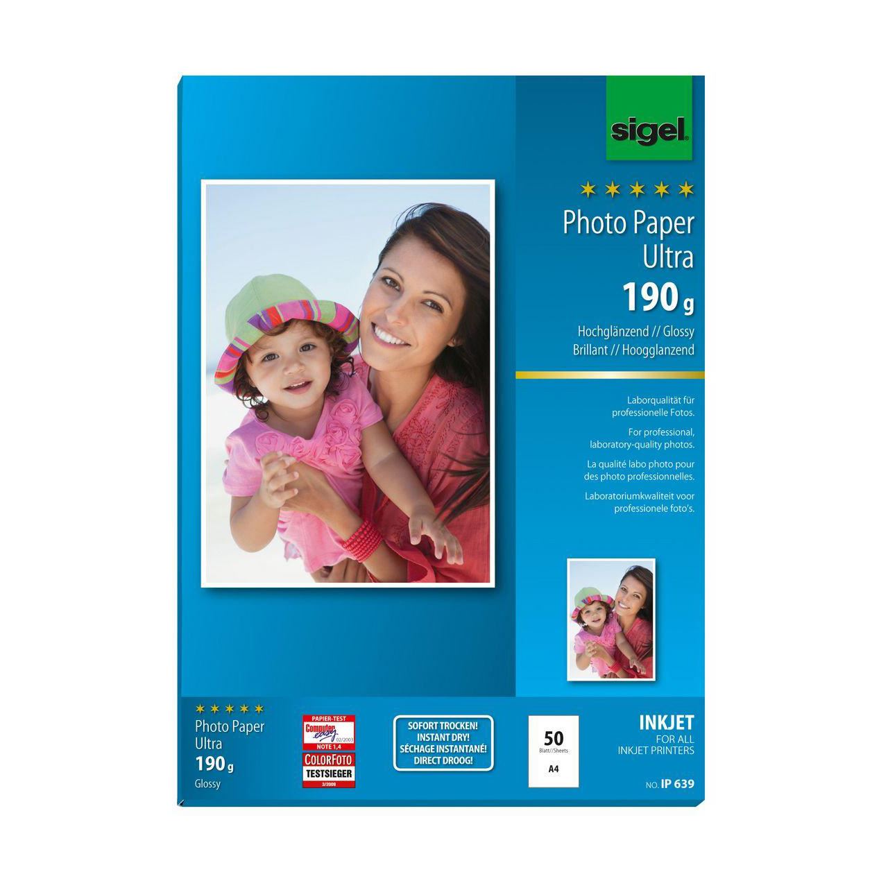 SIGEL Fotopapier IP639 DIN A4 hochglänzend 190 g/qm 50 Blatt