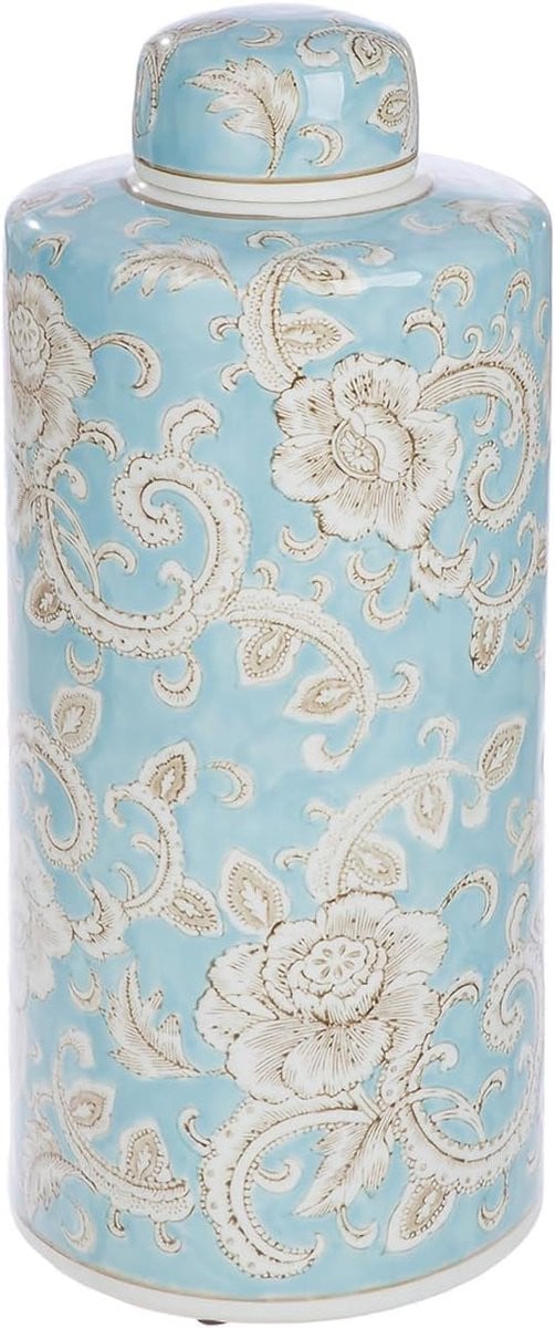 Handgeschilderde blauwe keramische vaas voor decoratie, Hoogte: 44 cm