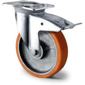 CASCOO Schwerlastrolle Serie I2U5, Lenkrolle, 160mm Ø, Polyurethan, Tragkraft 800kg, mit Bremse