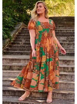 Plus Size Women's Sophia Shirred Bodice Maxi Dress by Avenue in Sundowner (Size 18)