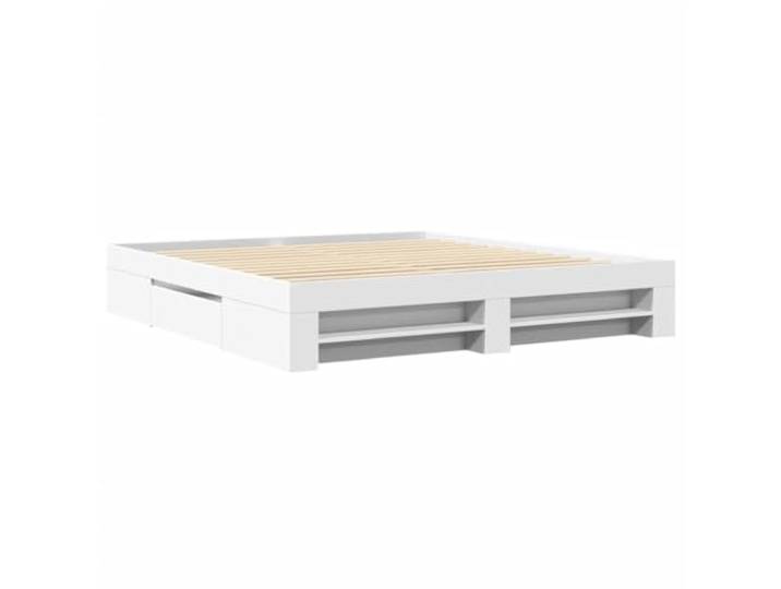KTHLBRH Bettgestell weiß 180 x 200 cm Holz mehrschichtig Sperrholz-Lattenrost mit Schubladen und Fächern, für Schlafzimmer
