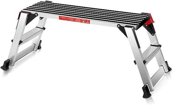 Goplus Werkplatform Aluminium Vouwladder Bank met Veiligheidsslot - Zilver - 150 kg Belastbaar