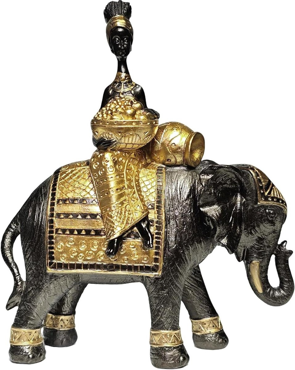 Afrikaanse sculptuur olifant decoratie beeld in goud en zwart