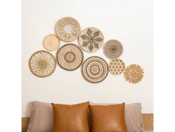 Ensemble de 9 décorations murales Boho en rotin, pour la maison, paniers WUNICEF, assiettes décoratives murales