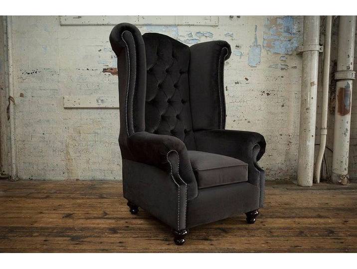 JVmoebel Ohrensessel Chesterfield Sessel Schwarz Polsterstoff, Made in Europa