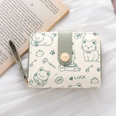 Discount Dollar Deals Cute Printed Cat Coin Purse, Women Girl Fashion Short Wallet, PU Leather ID Card Holder, Lightweight Travel Coin Bag a green