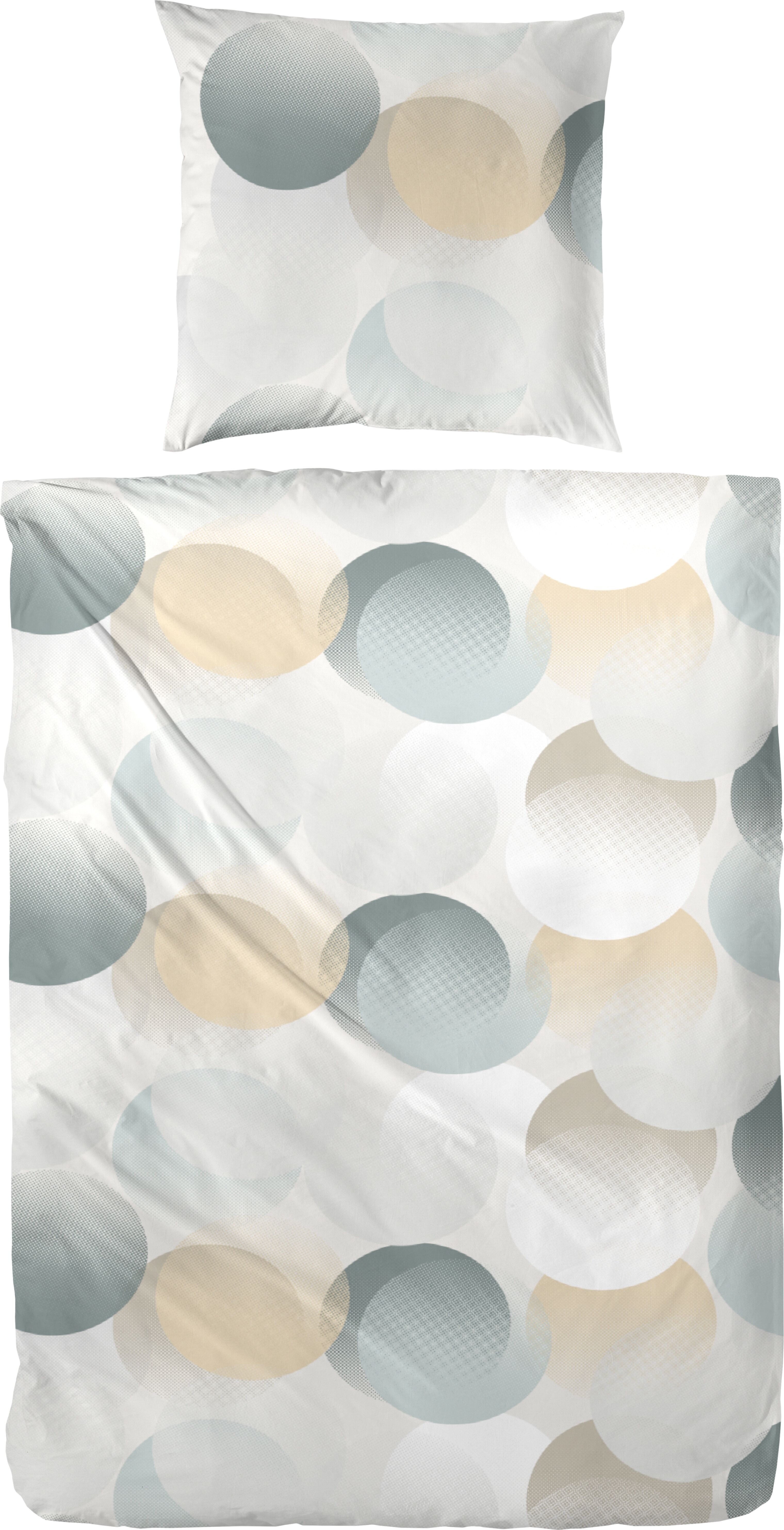 Bettwäsche PRIMERA "Perkal-Bettwäsche Zeitreise", grün, B/L: 135cm x 200cm, 1 Stk., 1 Stk., Perkal, B/L: 80cm x 80cm, 2 Stk., Perkal, Obermaterial: 100% Baumwolle, Bettwäsche, Bettwäsche, mit Kreisen grün B/L: 135cm x 200cm, 1 Stk., 1 Stk., Perkal, B/L: 8