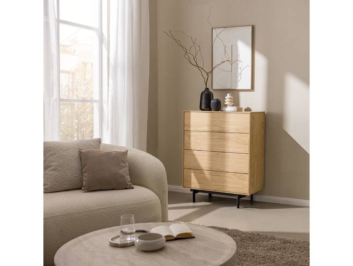 Furnierte Kommode Payara 80 x 100 x 40cm Beige/Eiche