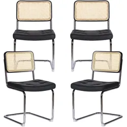 ESSZIMMERSTÜHLE 4er Set Freischwinger Rattan Kunstleder