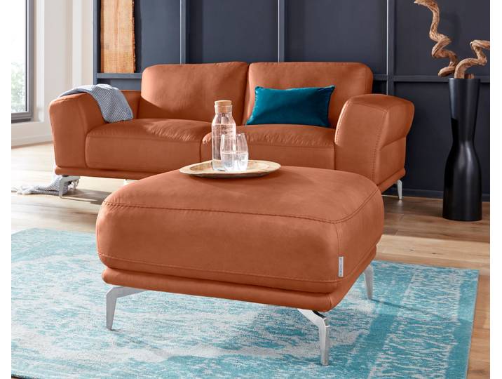 Hocker W.SCHILLIG montanaa , braun (cognac z69), B:71cm H:42cm T:71cm, Hocker, Hocker, mit Metallfüßen in Chrom glänzend, Breite 71 cm