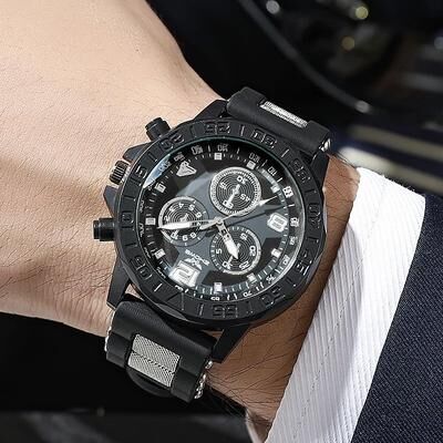 Inspire Select Refined Sport Luxe Silicone Quartz Watch With Faux Three Eye Dial Design silver
