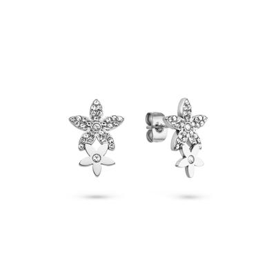 Paar Ohrstecker TAMARIS "Schmuck Geschenk Edelstahl Blüten-Ohrstecker Glitter Flower", edelstahlfarben, kristallweiß, kristallweiß, Ohrringe, Damen, 11mm, Edelstahl, mit Zirkonia (synth.)