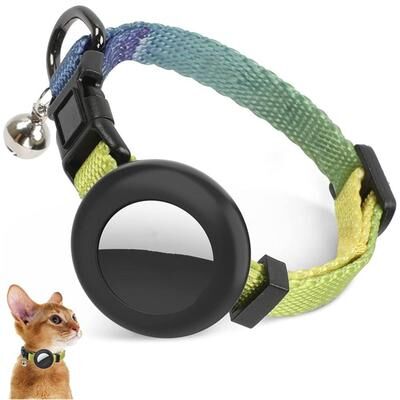 Inspired Deals AirTag Pet Safety Collar With Silicone Tracker Holder, Bell & Rainbow Gradient Design gradient Yellow
