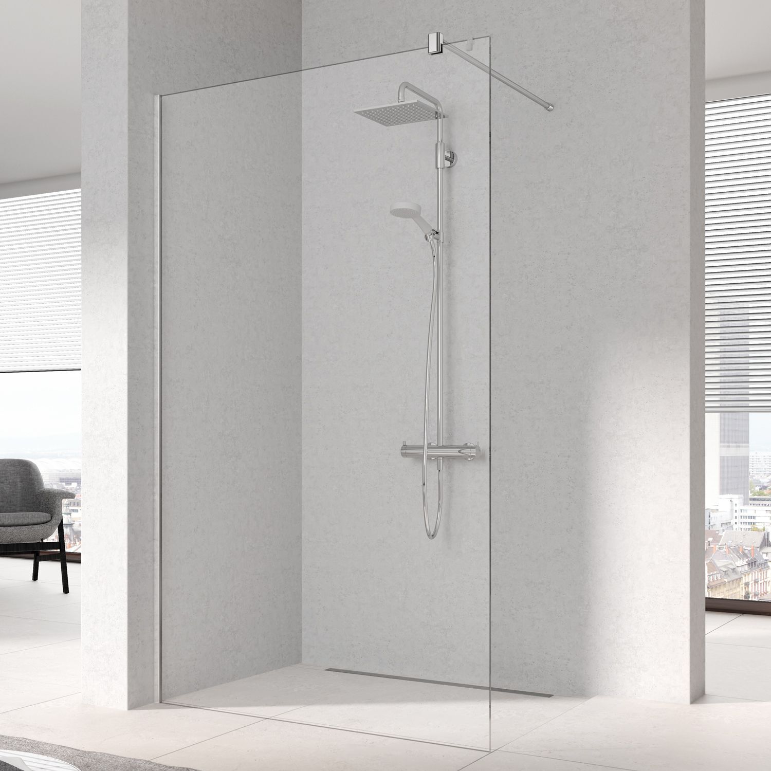 Kermi MENA teilgerahmte WALK-IN Wall mit variabler Stabilisierung 80 cm, schmales Profil