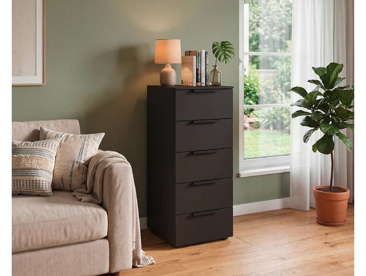 Kommode Flipp mit 5 Schubladen 40cm Schwarz/Schwarz