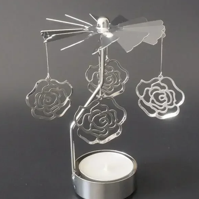 Inspire Daily Merch Candelabra Christmas Decorations Spinning Rotary Metal Carousel Tea Light Candle Holder Stand Light For Home rose