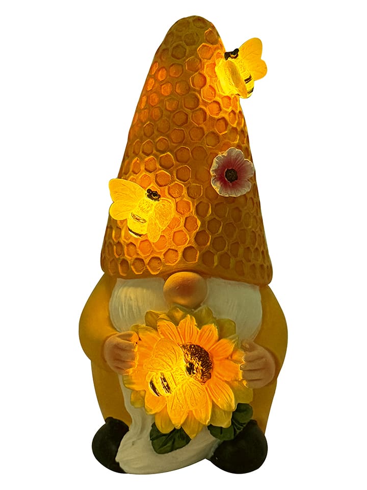 HGD Holz-Glas-Design Solar-Gartenfigur "Sonnenblumen-Wichtel" in Gelb - (B)8,2 x (H)17,5 x (T)9,2 cm - onesize