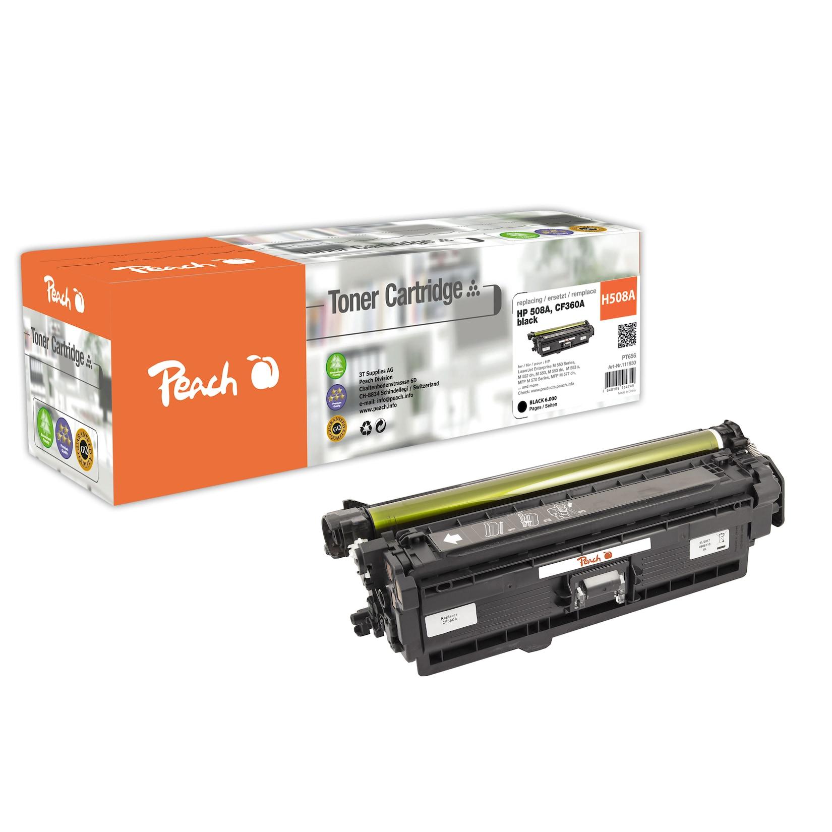 Peach HP 508 ABK Toner bk ersetzt HP No. 508A BK, CF360A für z.B. HP Color LaserJet Enterprise Flow MFP M 577 c, HP Color LaserJet Enterprise M 553 (wiederaufbereitet)