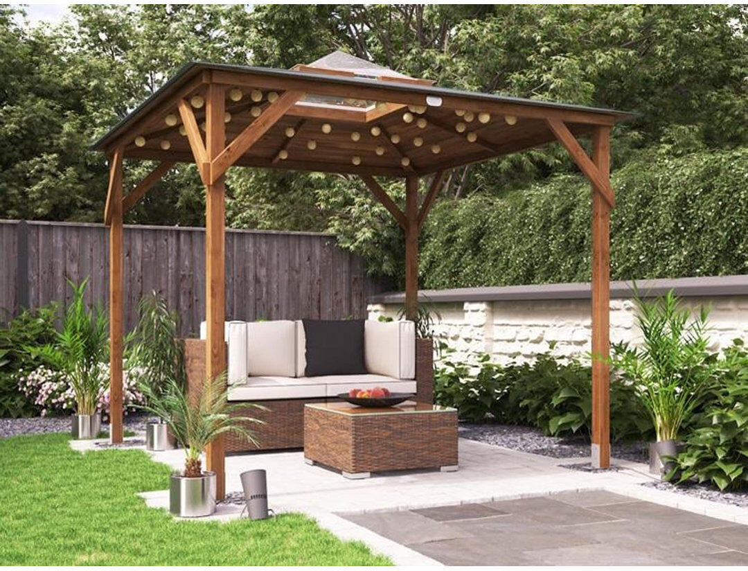 Dunster House Wooden Gazebo 2.5m x 2.5m Hut Tub Sheltered with Roof Felt, Erin Brown 98.46cm W X 250cm D X 245cm H