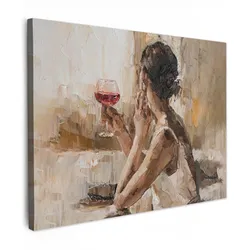 LEINWANDBILD Ölgemälde - Frau - Wein Wandbild 40x30 cm