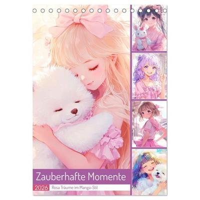 Zauberhafte Momente. Rosa Träume im Manga-Stil (Tischkalender 2026 DIN A5 hoch), CALVENDO Monatskalender